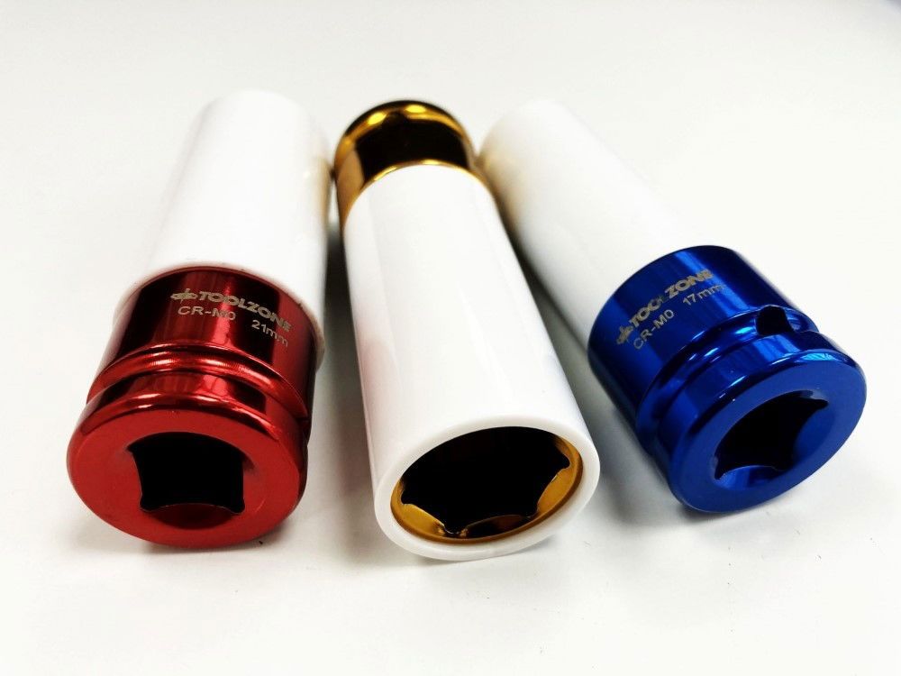 SOCKET SET 1/2" DRIVE 3pc 17-19-21mm CHROME MOLYBDENUM PROTECTIVE SLEEVE - TOOLZONE KDPSS014 - Image 7