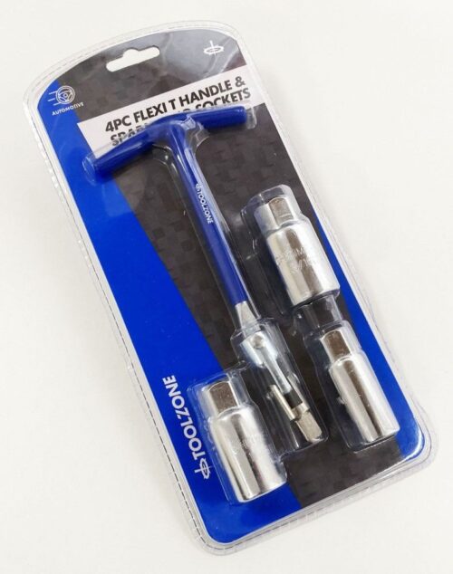 FLEX T HANDLE AND SPARK PLUG SOCKET SET 4pc 16mm 18mm 21mm – TOOLZONE KDPAU363