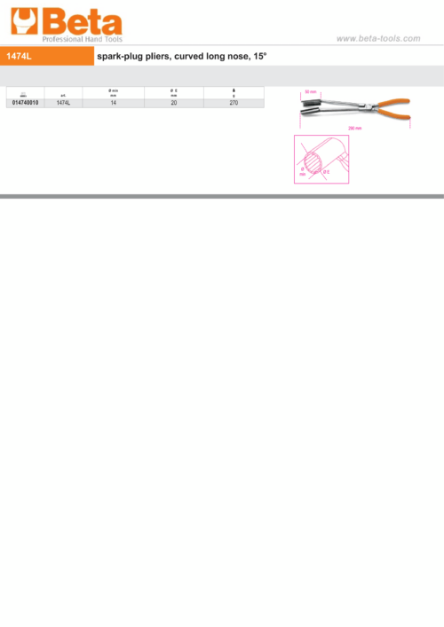 Curved Long Nose Spark-Plug Pliers 15 Min 14mm – Beta Tools 1474L