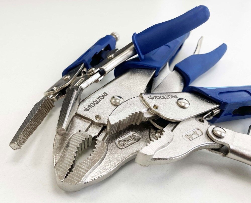 LOCKING PLIER SET 3 PIECE CRV SOFTGRIP 7" 10" CURVED JAW 6.5" LONG NOSE - TOOLZONE KDPWR174 - Image 2