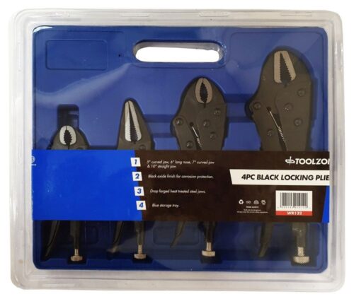 LOCK PLIERS SET BLACK 4 PIECE 5″ 7″ CURVED JAW 6″ LONG NOSE 10″ STRAIGHT JAW – TOOLZONE KDPWR132