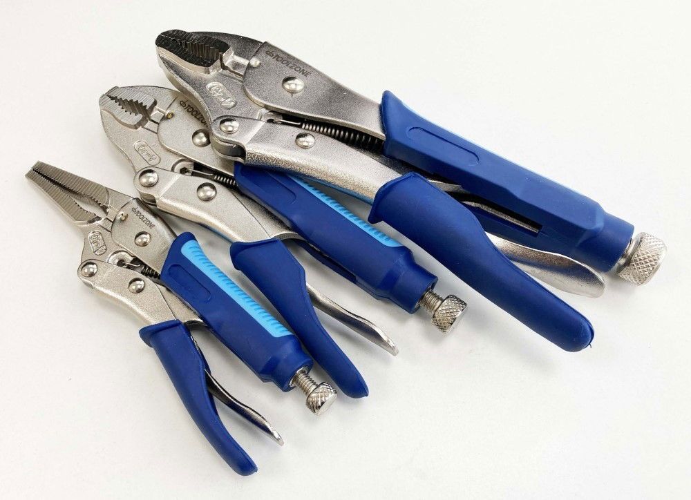 LOCKING PLIER SET 3 PIECE CRV SOFTGRIP 7" 10" CURVED JAW 6.5" LONG NOSE - TOOLZONE KDPWR174 - Image 3