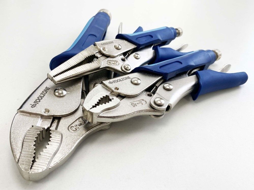 LOCKING PLIER SET 3 PIECE CRV SOFTGRIP 7" 10" CURVED JAW 6.5" LONG NOSE - TOOLZONE KDPWR174 - Image 4