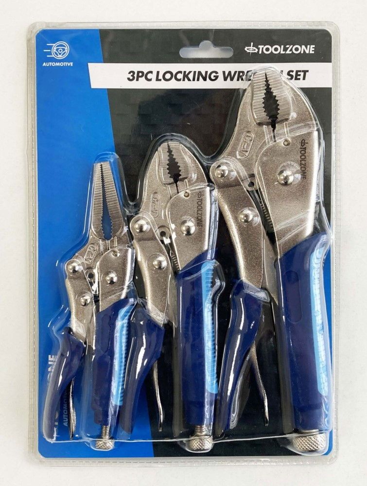 LOCKING PLIER SET 3 PIECE CRV SOFTGRIP 7" 10" CURVED JAW 6.5" LONG NOSE - TOOLZONE KDPWR174 - Image 5