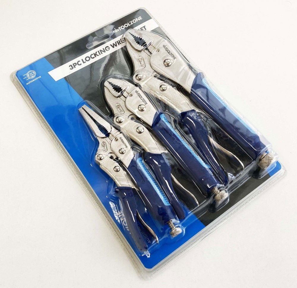 LOCKING PLIER SET 3 PIECE CRV SOFTGRIP 7" 10" CURVED JAW 6.5" LONG NOSE - TOOLZONE KDPWR174 - Image 6