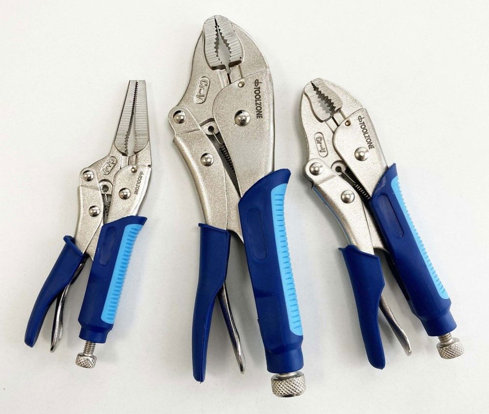 LOCKING PLIER SET 3 PIECE CRV SOFTGRIP 7" 10" CURVED JAW 6.5" LONG NOSE - TOOLZONE KDPWR174 - Image 7