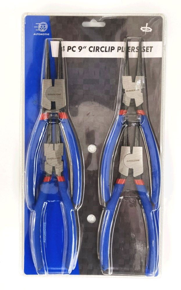 CIRCLIP PLIERS SET 4PC 9" INTERNAL AND EXTERNAL STRAIGHT AND BENT - TOOLZONE KDPPL242 - Image 2