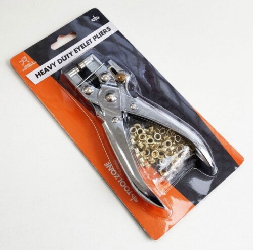 EYELET PLIERS HEAVY DUTY 165mm CHROME PLATED WITH 100PC BRASS EYELETS – TOOLZONE KDPPL230