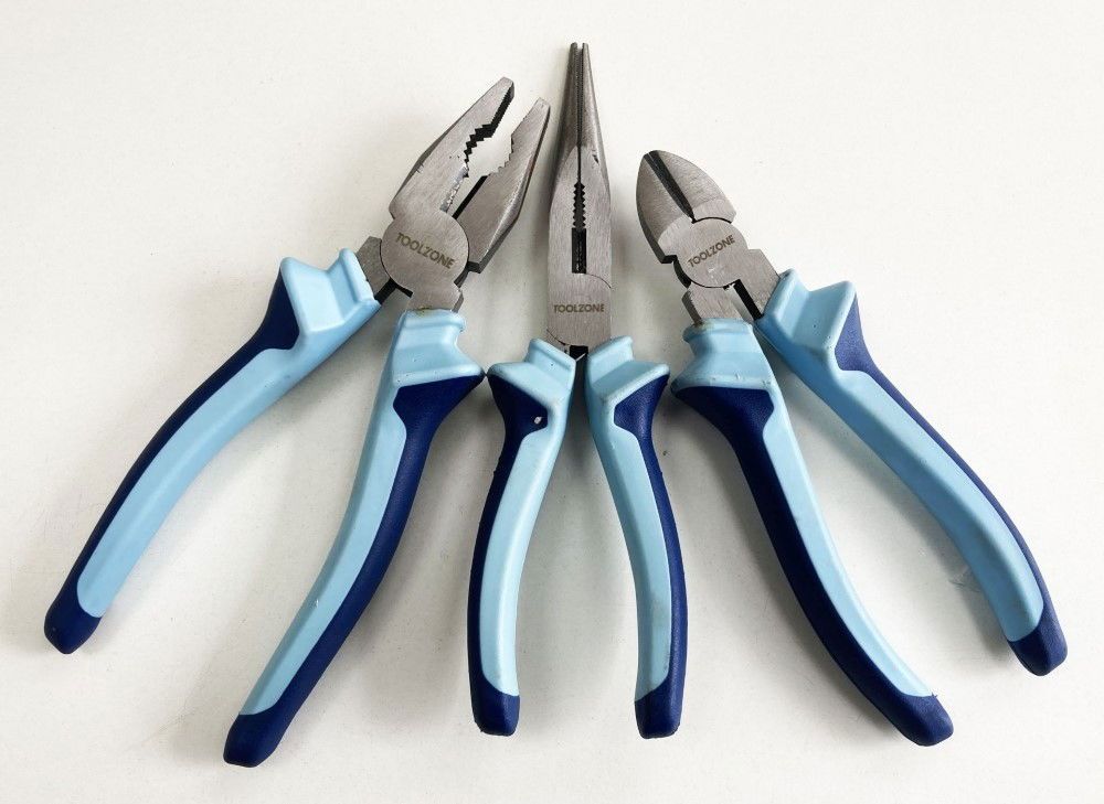 HEAVY DUTY PLIER SET 3PC 8" DROP FORGED STEEL SOFT GRIP HANDLES - TOOLZONE KDPPL140 - Image 2