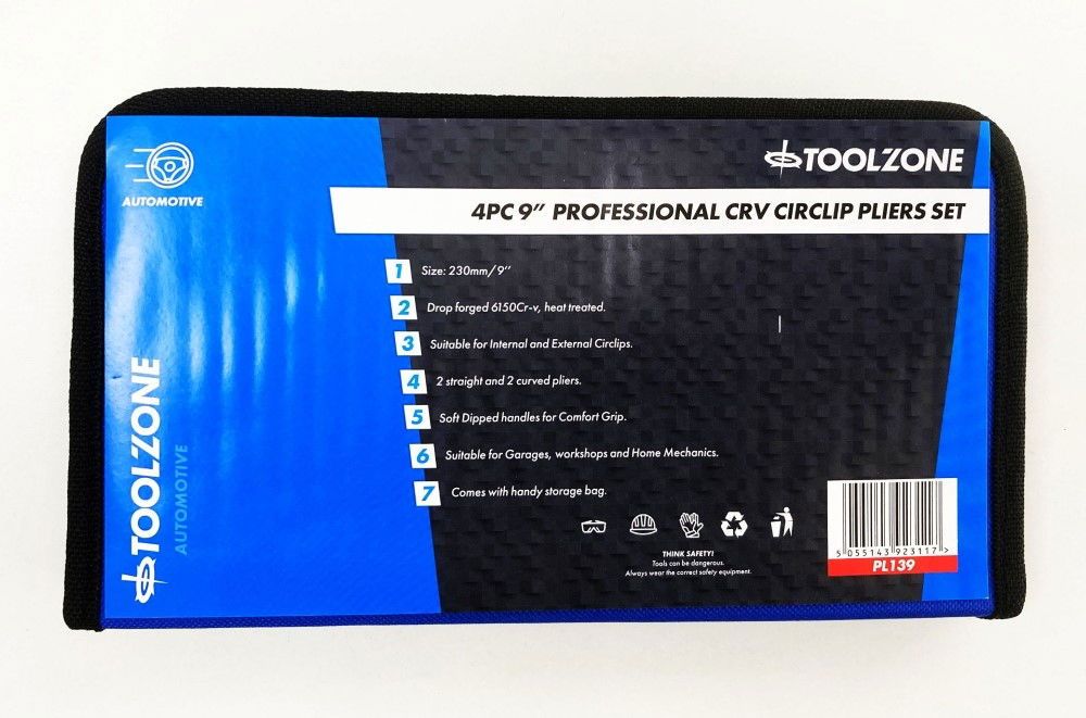 CIRCLIP PLIER SET 4PC 9" CRV 6150 DROP FORGED STEEL - TOOLZONE KDPPL139 - Image 4