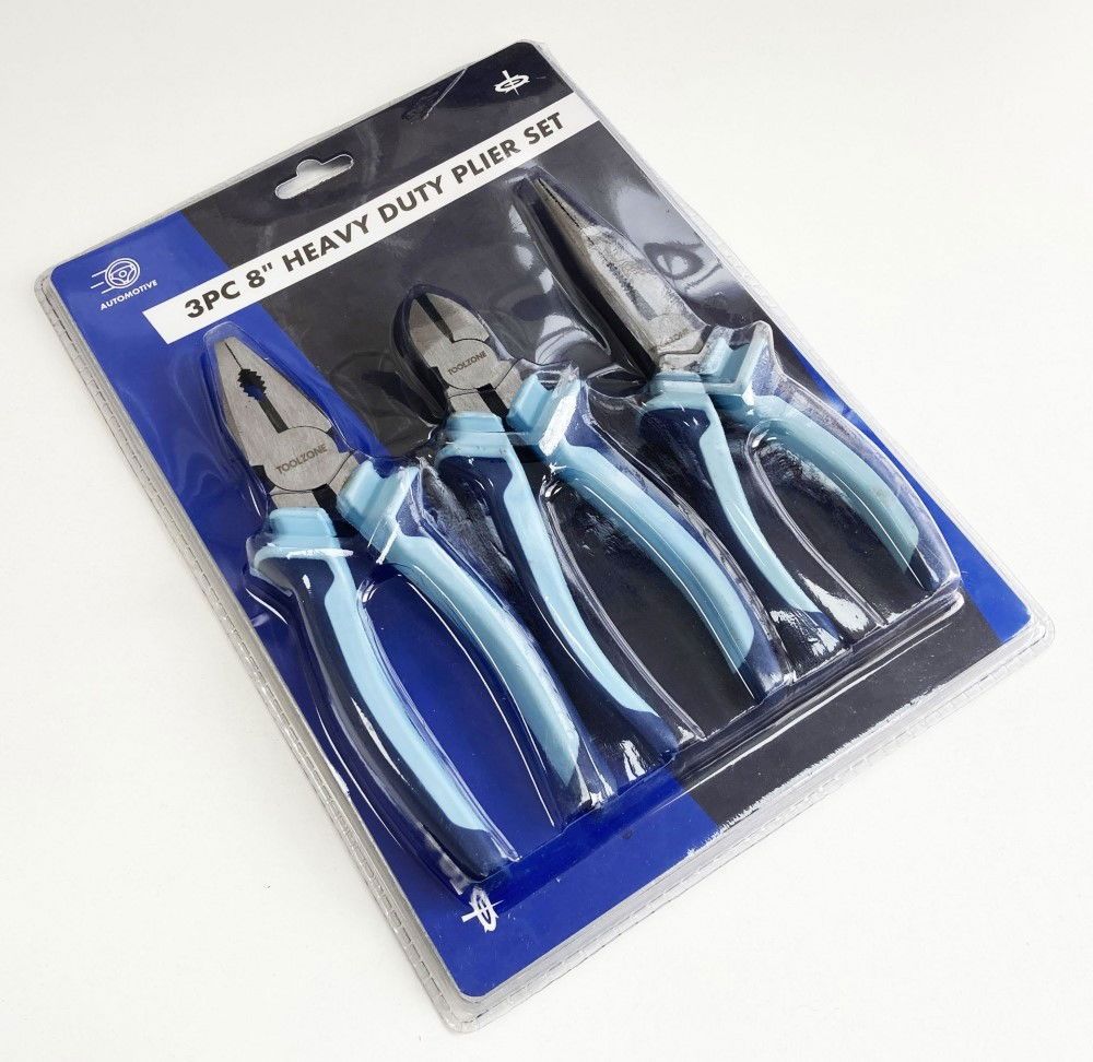 HEAVY DUTY PLIER SET 3PC 8" DROP FORGED STEEL SOFT GRIP HANDLES - TOOLZONE KDPPL140 - Image 5