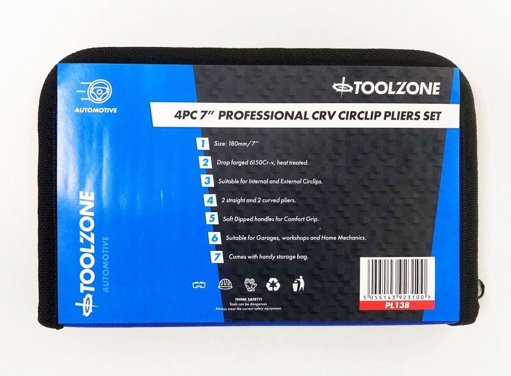 CIRCLIP PLIER SET 4PC 7" CRV 6150 DROP FORGED STEEL - TOOLZONE KDPPL138 - Image 8