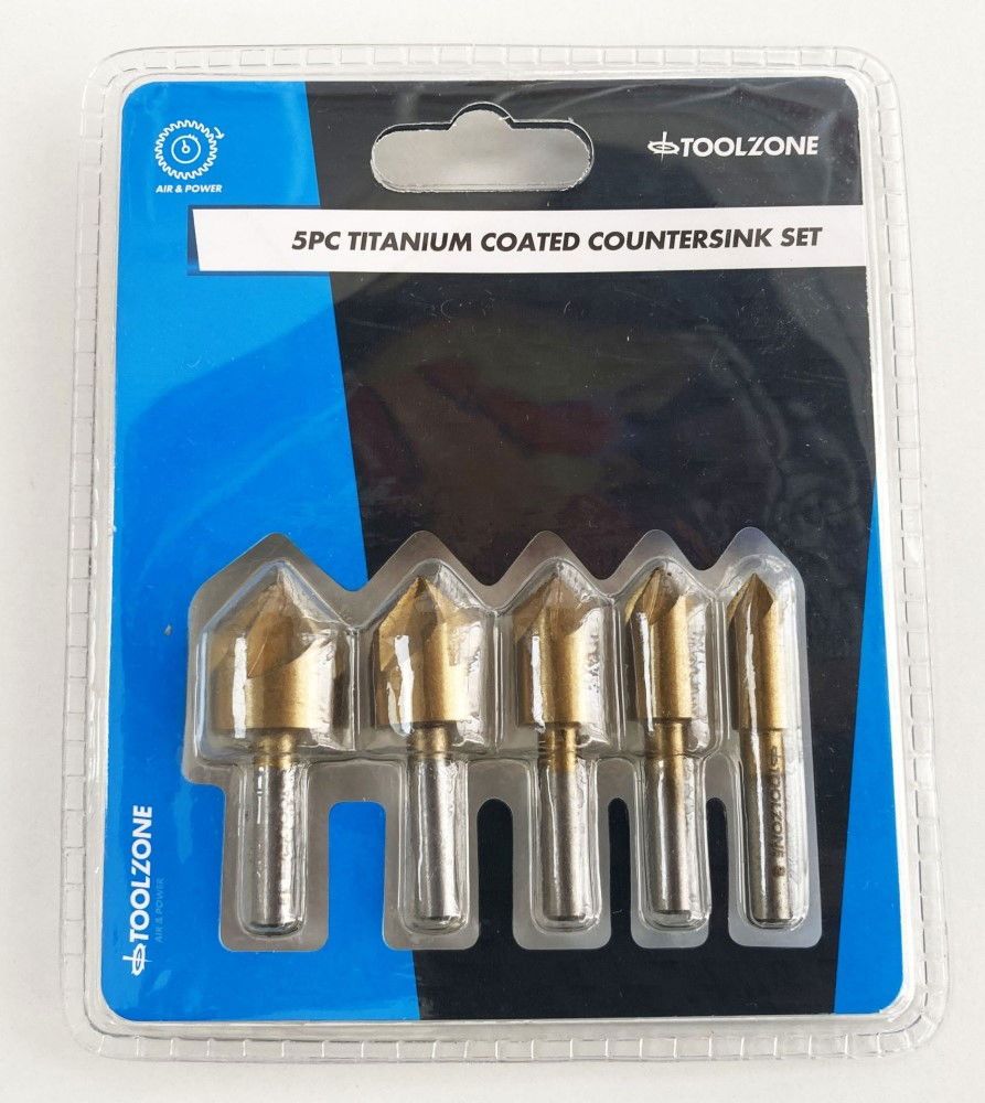COUNTERSINK SET 5PC 8-19mm CARBON STEEL TITANIUM COATED - TOOLZONE KDPWW208