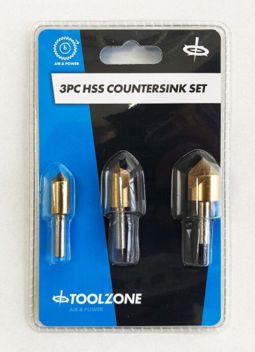 HSS TITANIUM COUNTERSINK SET 3PC 10mm 12mm 16mm 1/4″ SHANK – TOOLZONE KDPWW118
