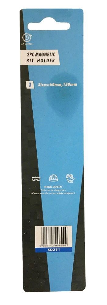 SCREWDRIVER BIT HOLDER SET 2PC 60mm 150mm 1/4″ HEX SHANK MAGNETIC – TOOLZONE KDPSD271