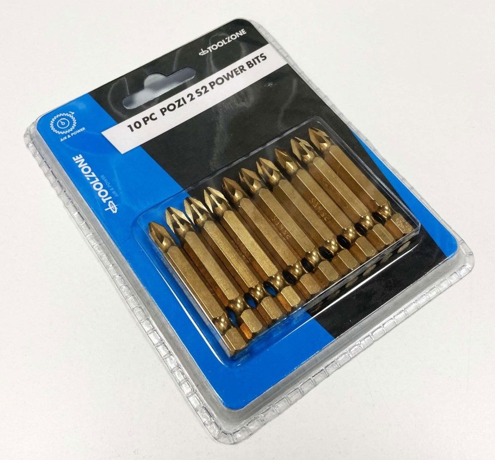 POZI POWER BITS 10PC PZ2 S2 50mm 1/4" HEX - TOOLZONE KDPSD281 - Image 4
