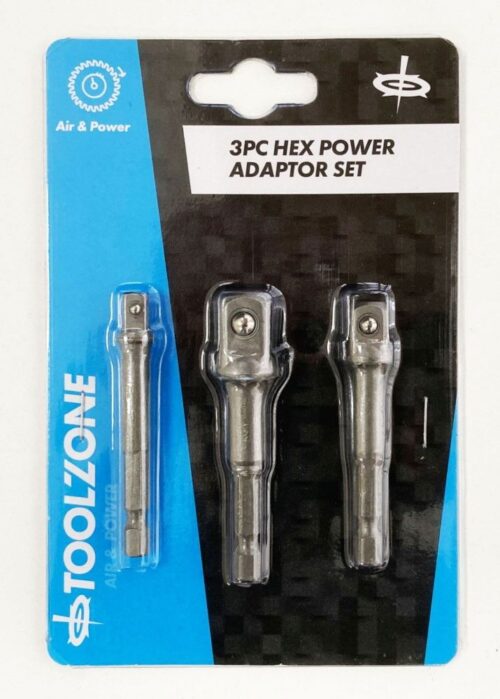HEX POWER ADAPTOR SET 3PC 1/4″ 3/8″ 1/2″ DRIVE 65mm 70mm – TOOLZONE KDPSD243