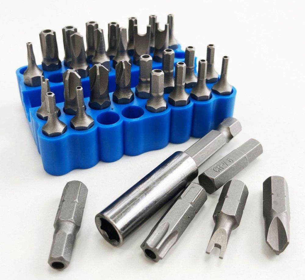 SECURITY BIT SET CRV 33PC WITH HOLDER STAR T8-T40 HEX 2-6mm IMPERIAL SPANNER TRI-WING TORQ - TOOLZONE KDPSD237