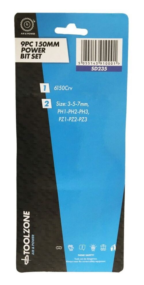 POWER BIT SET CRV 9PC 150mm SLOT 3-7mm PHILLIPS 1-3 POZI 1-3 – TOOLZONE KDPSD235