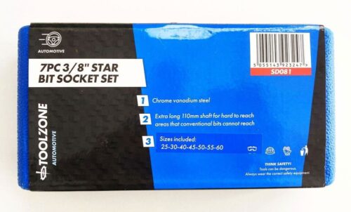 STAR BIT SET 7PC 3/8″ DRIVE 110mm T25-T60 – TOOLZONE KDPSD081