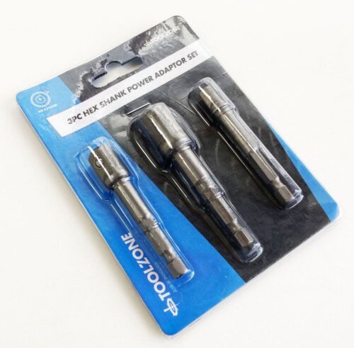 HEX SHANK POWER ADAPTOR SET 3PC 1/4″ 3/8″ 1/2″ DRIVE – TOOLZONE KDPSD072