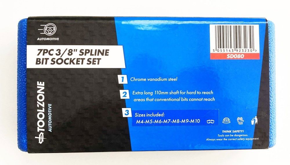 SPLINE SOCKET SET 7PC 3/8" DRIVE 110mm M4-M10 - TOOLZONE KDPSD080 - Image 5