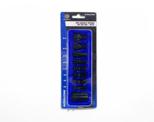 IMPACT SPLINE BIT SET 9PC M6-M18 1/2″ DRIVE – TOOLZONE KDPSD067