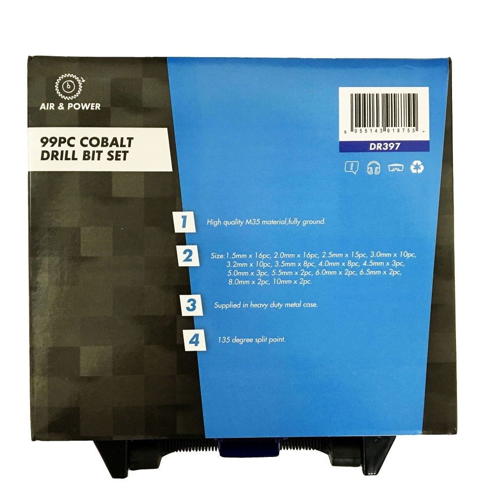 COBALT DRILL BIT SET 99PC 1.5-10mm M35 HSS - TOOLZONE KDPDR397 - Image 3