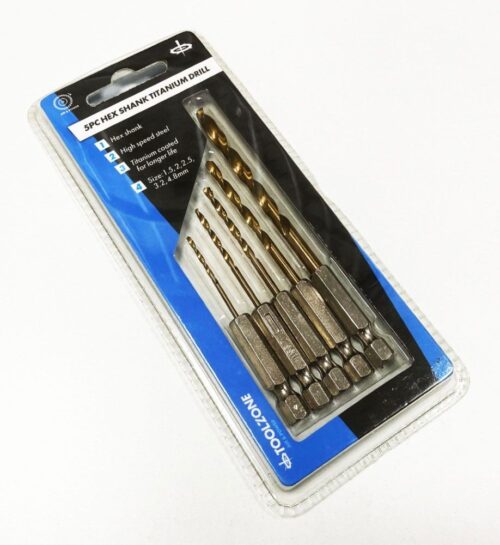 DRILL BIT SET TITANIUM COATED HEX SHANK 5PC 1.5-4.8mm – TOOLZONE KDPDR098