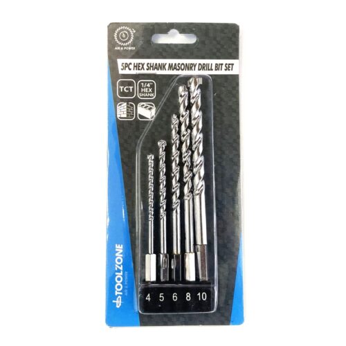 MASONRY DRILL BIT SET 5PC HEX SHANK 4-10mm TCT TIPPED – TOOLZONE KDPDR028