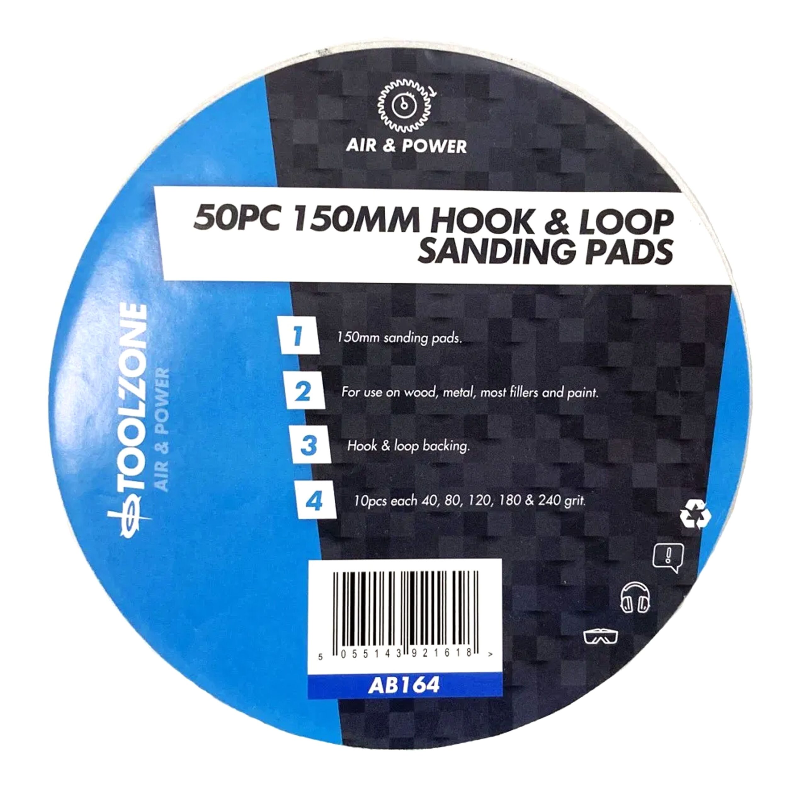 SANDING PADS HOOK AND LOOP 50 PIECES 150mm 40 80 120 180 240 GRIT - TOOLZONE KDPAB164 - Image 5