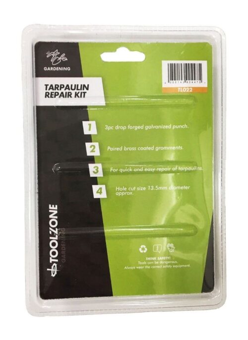 TARPAULIN REPAIR KIT WITH 13.5mm PUNCH AND GROMMETS – TOOLZONE KDPTL022