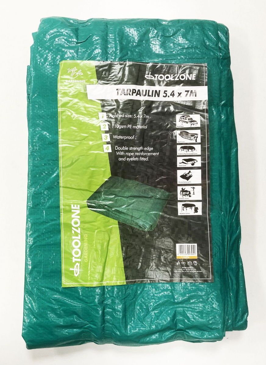 TARPAULIN 5.4m x 7m POLYETHYLENE WITH EYELETS - TOOLZONE KDPTL010