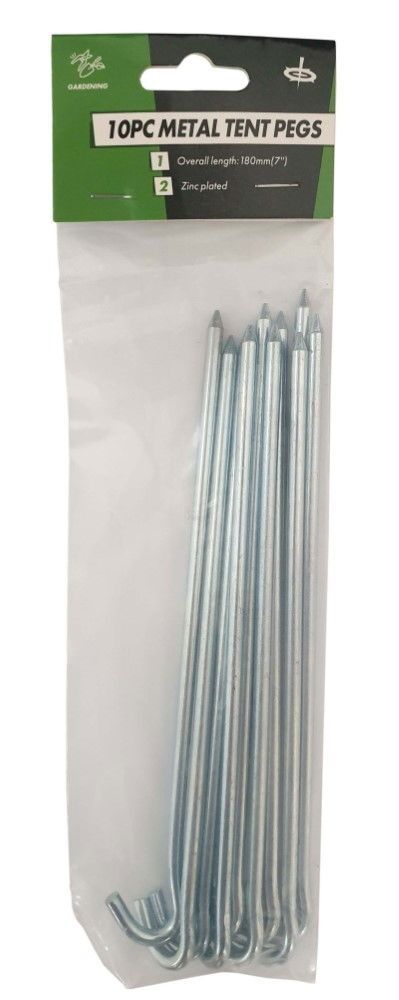 METAL TENT PEGS 180mm x 5mm PACK OF 10 – TOOLZONE KDPTL004