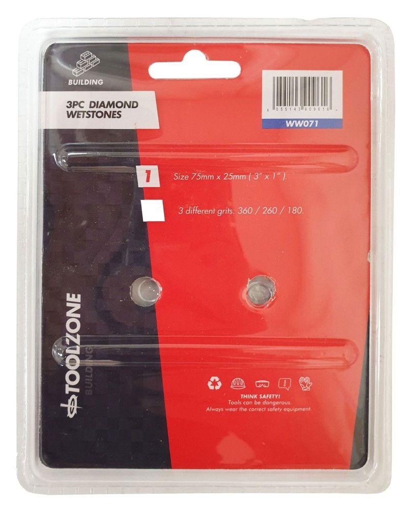 WHETSTONE DIAMOND 3PC 1" x 3" 180 280 360 GRIT - TOOLZONE KDPWW071 - Image 2