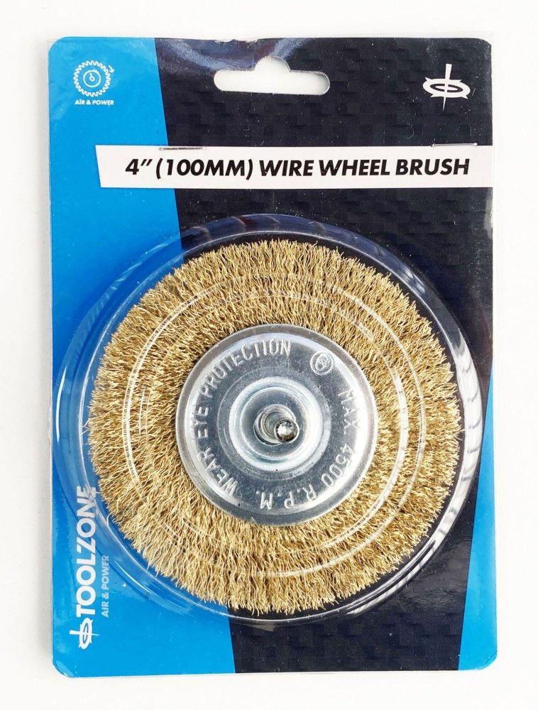 FLAT WIRE WHEEL FOR DRILL 4" 1/4" SHANK BRASS PLATED - TOOLZONE KDPDR210 - Image 2
