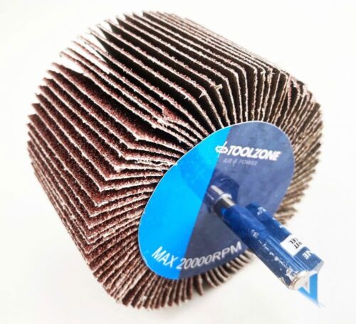 FLAP WHEEL FOR DRILL 80x50mm 60 grit 6mm SPINDLE – TOOLZONE KDPDR181