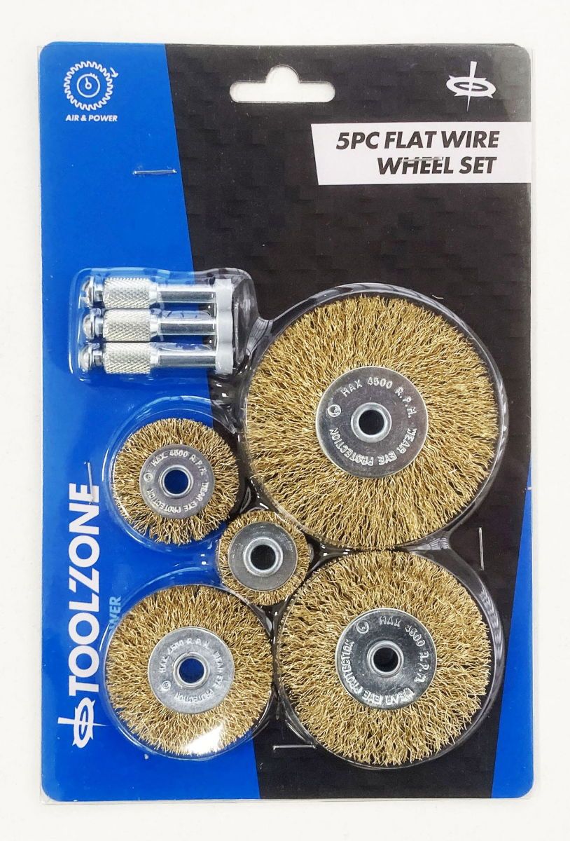 FLAT WIRE WHEEL SET FOR DRILL 5PC 25-75mm 1/4" SHANK - TOOLZONE KDPDR171 - Image 3