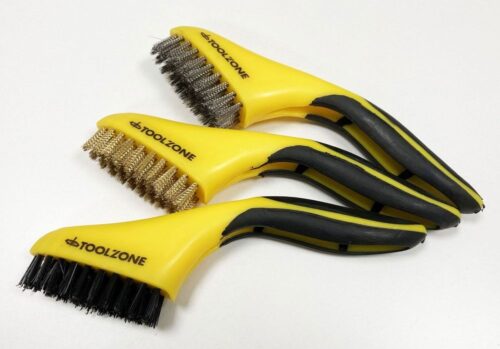 WIRE BRUSH SET 3PC WIDE 20cm STAINLESS STEEL NYLON BRASS – TOOLZONE KDPBR063