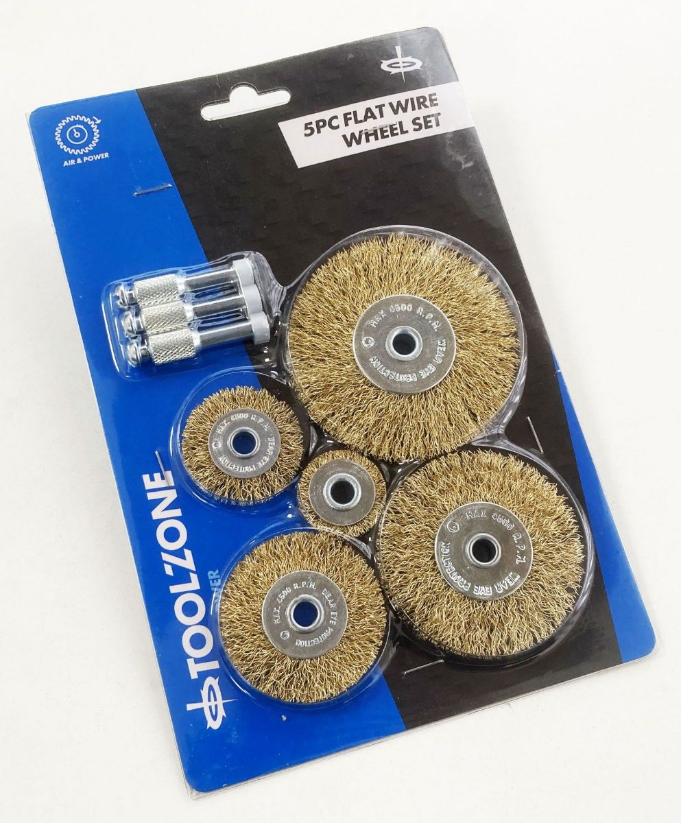 FLAT WIRE WHEEL SET FOR DRILL 5PC 25-75mm 1/4" SHANK - TOOLZONE KDPDR171 - Image 4