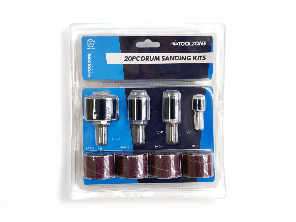 DRUM SANDING KIT 20 PIECES 0.5" 0.75" 1.0" 1.25" 80 120 GRIT - TOOLZONE KDPAB144 - Image 2