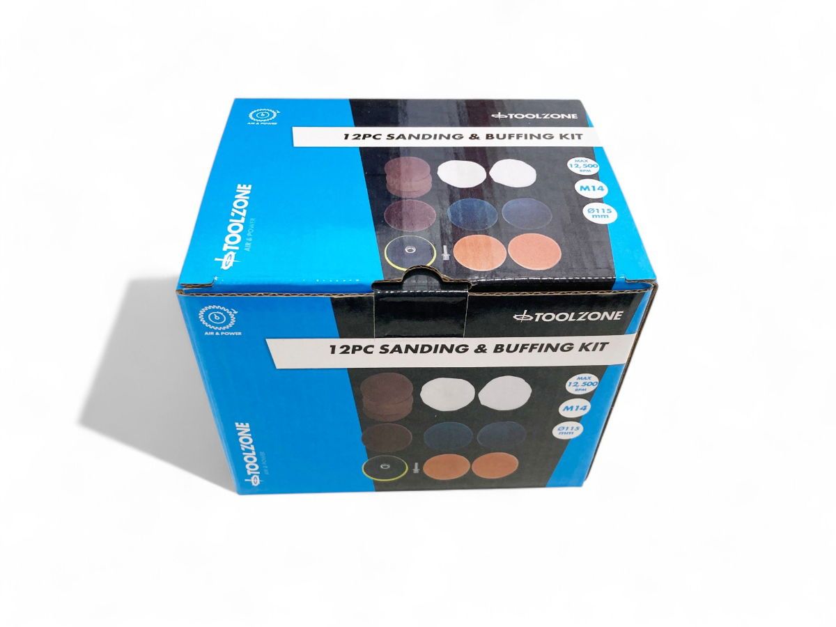 SANDING AND BUFFING KIT 12 PIECES 115mm WITH M14 ARBOR - TOOLZONE KDPAB171 - Image 4