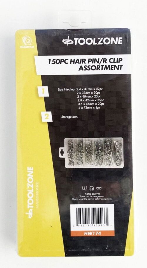 HAIR PIN R CLIP ASSORTMENT 150pc IN STORAGE BOX – TOOLZONE KDPHW174