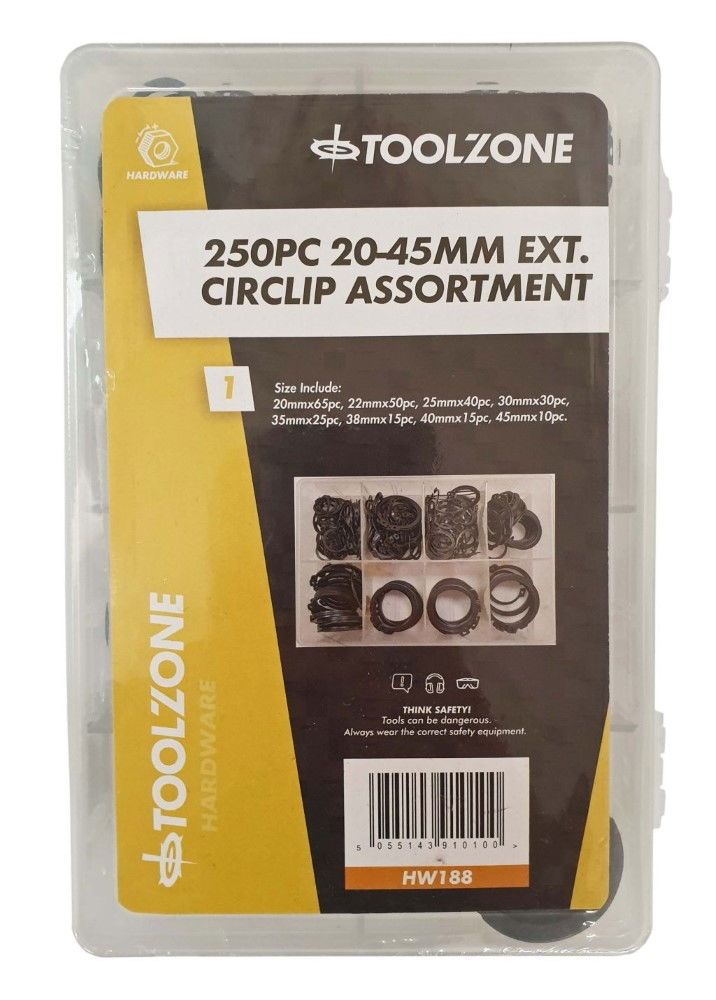 EXTERNAL CIRCLIP ASSORTMENT 250pc 20-45mm IN STORAGE BOX - TOOLZONE KDPHW188 - Image 2