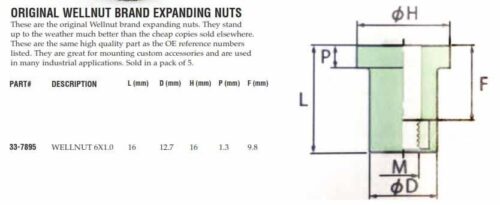 WELLNUT M6 C-630 TYPE (5PK), KAWASAKI, K&L 33-7895, TOOLS ROAD 92015-1394