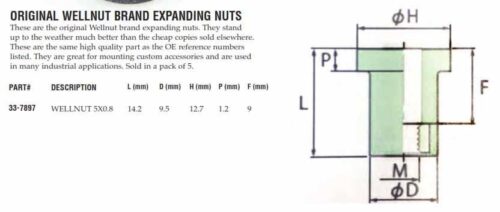 WELLNUT M5 C550 TYPE (5PK), K&L 33-7897 HON, SUZ, KAW, YAM, 90111-MFL-D01, 92015-1757, 92210-0498, 09159- 05048, 94619-27A00, 90179-05523-00