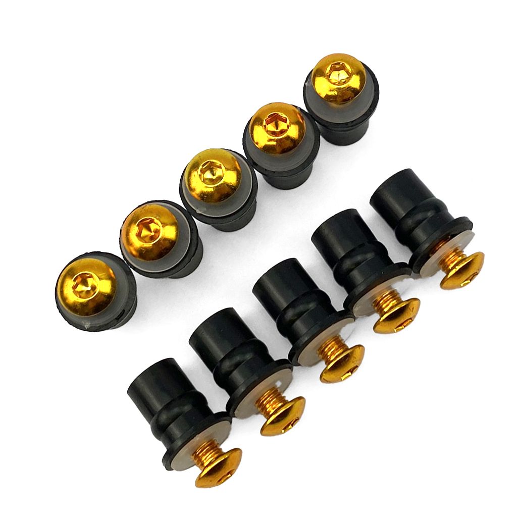 WINDSHIELD BOLT KIT GOLD M5 X 16mm (PACK OF 10) INCLUDES WASHERS AND WELL NUTS - Image 2
