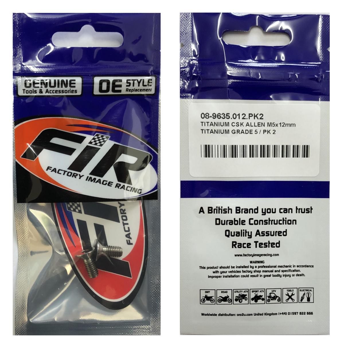 TITANIUM CSK ALLEN M5X12mm, TITANIUM GRADE 5 / PK 2 - Image 2