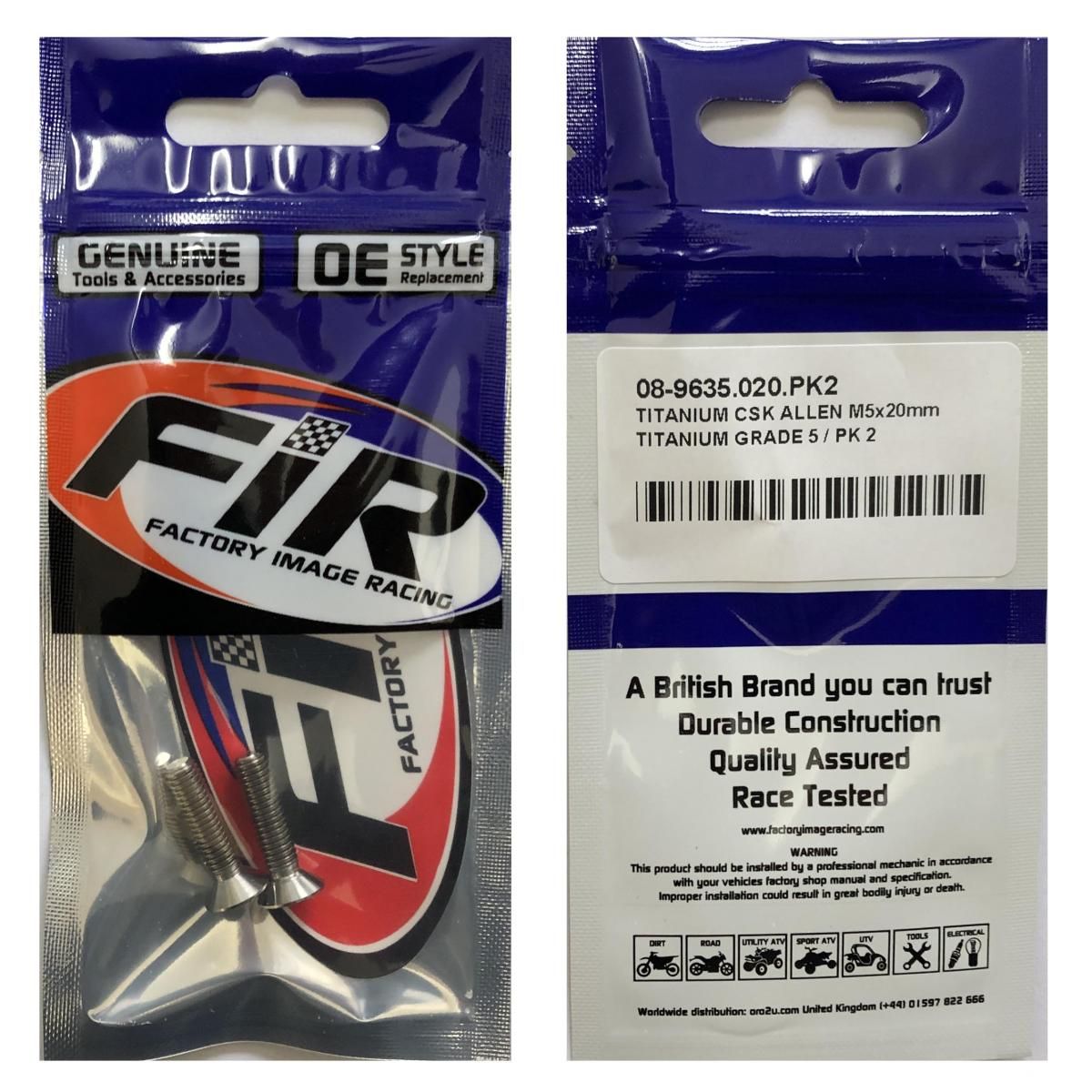 TITANIUM CSK ALLEN M5X20mm, TITANIUM GRADE 5 / PK 2 - Image 2