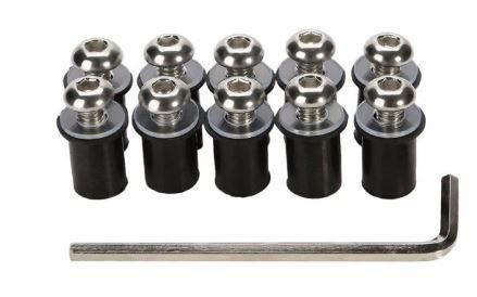 WINDSHIELD BOLT KIT SILVER M5 X 16mm (PACK OF 10) INCLUDES WASHERS AND WELL NUTS